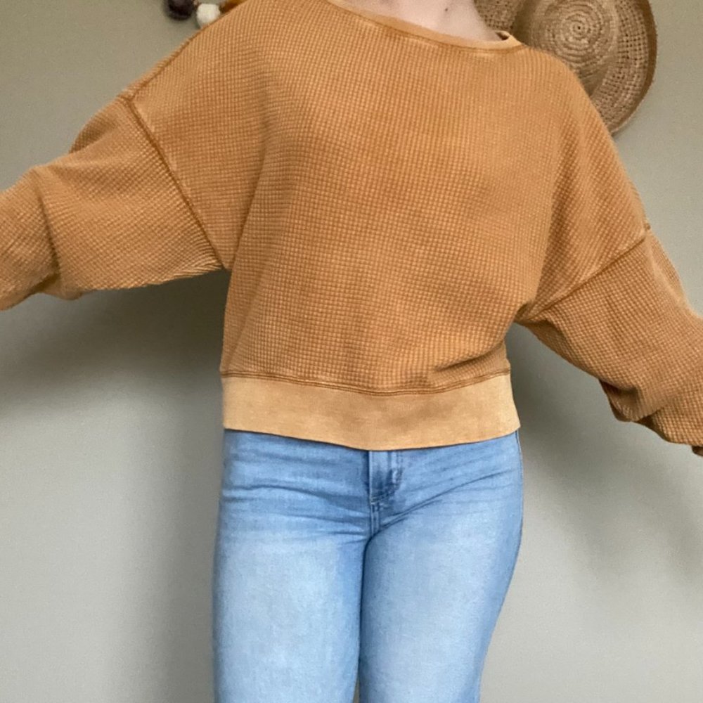 Urban Outfitters Out From Under Luciana Waffle Thermal Cropped Pullover